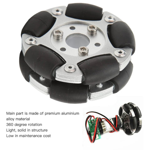 60mm aluminium alloy omni wheel with black rollers for 360-degree robot drive