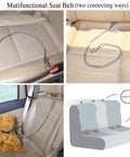 Badass Stainless Steel Dog Car Seatbelt No Chew Pet Safety Restraint Cable Hella Durable Vehicle Tether Straps for Pups and Dogs with two connection options.