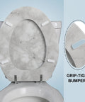 Elongated Marble Toilet Seat With Zinc Alloy Hinges Easy Install And Clean Anti Pinch Safety Durable Gray Finish For Most Elongated Bowls