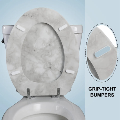 Elongated Marble Toilet Seat With Zinc Alloy Hinges Easy Install And Clean Anti Pinch Safety Durable Gray Finish For Most Elongated Bowls