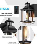 Outdoor Wall Lantern With Built In GFCI Outlets Waterproof Porch Light With Motion Modes No Fuss Anti Rust Exterior Wall Light For Balcony Dual Power Outlets For Holiday Decor Bulb Not Included with dimensions and features highlighted