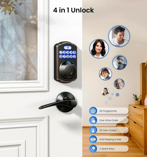 Front view of KS02A Fingerprint Keyless Entry Door Lock With Auto Lock And Electronic Keypad Deadbolt For Front Door in Oil Rubbed Bronze