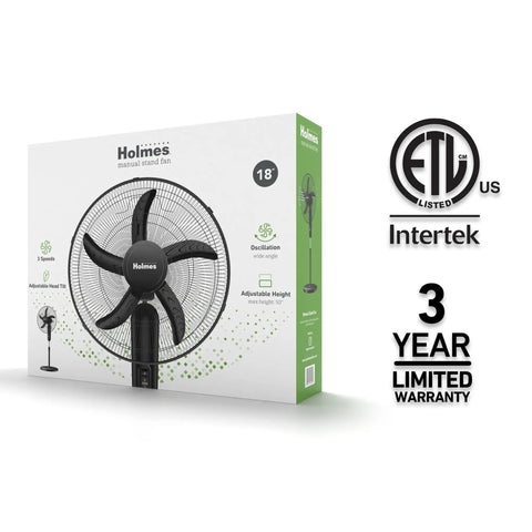 Packaging of 18 Inch Oscillating Stand Fan With 3 Speeds Cranks Out Powerful Airflow Up To 2120 CFM, Adjustable Height And 30 Degree Tilt