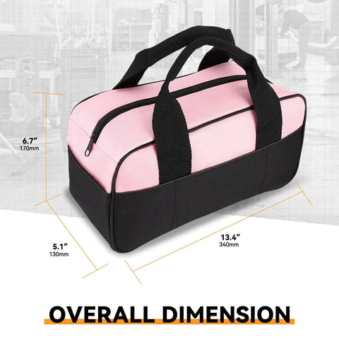 Pink 7 Piece Tool Kit For Home DIY With Screwdriver Pliers Measuring Tape Level Scissors And Wide Open Mouth Canvas Storage Bag