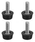 Four 1/4-20 UNC Adjustable Furniture Levelers with galvanized steel shaft and black PP non-skid base for tables and chairs.