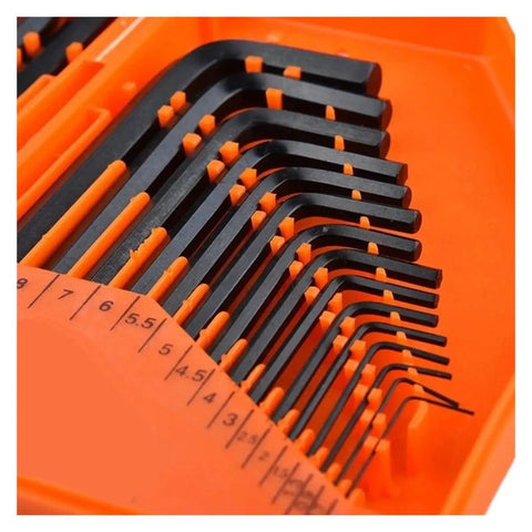 Get This Awesome SamLng 30 Pcs Hex Key Allen Wrench Set With Sae Metric Sizes From.028 To 3/8 Inch And.7 To 10 Mm Plus Long Arm Steel Hand Tools For Epic Repair Jobs And Super Smooth Maintenance Using Professional Gear That Slays The Competition. Hex key set in orange case, black long-arm steel wrenches labeled 3 to 8 mm