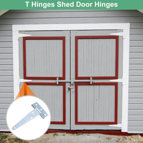 Iron T Strap Shed Door Hinges 4 Pack 4 Inch Barn Door Gate Hinges Tee Hinge Wrought Iron Hardware on white barn doors