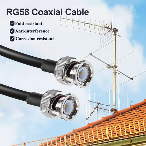 RG58 BNC Jumper Cable 50 Ohm 12 Inch Low Loss Pro Grade Male To Male Extension Coax Cable with antenna in background