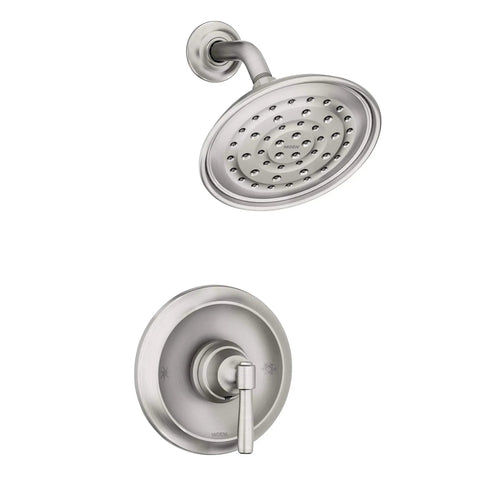 Halle Spot Resist Brushed Nickel Shower Faucet Trim Set With Wide Showerhead, Smooth Lever Handle, And Posi-Temp Valve series
