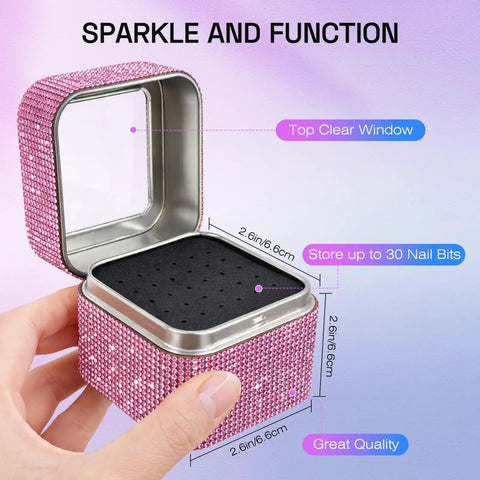 Open pink storage box for Pro Grade Nail Drill Bits Set With Storage Box, 25 Precision Tungsten Carbide Ceramic Cuticle Bits