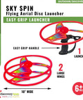 Sky Spin Flying Aerial Disc Launcher With Two Large Wings Kid Powered STEM Toy showcasing easy grip handle and 10-inch wings