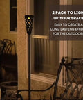 Ceramic Solar Tiki Torches With Flickering Flame Two Pack Outdoor Solar Lights For Yard And Home Decor IP65 Waterproof