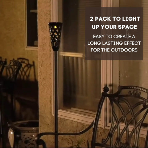Ceramic Solar Tiki Torches With Flickering Flame Two Pack Outdoor Solar Lights For Yard And Home Decor IP65 Waterproof