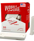 Wobble Wedge Flexible Plastic Shims 30 Pack For Home Improvement And DIY Furniture Leveling Toilet Leveler White Wedges For Tables Wood Floors And Tile Easy Stabilizers For Uneven Surfaces Made In USA, shown in red packaging with visible white shims