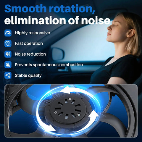 Zero Sweat Direct Swap Slick Heavy Duty Electric Radiator Cooling Fan Replacement For BMW X3 E83 shows smooth rotation and design details.