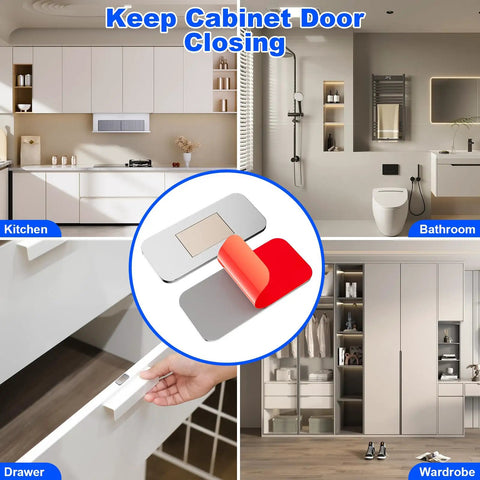 Heavy Duty 20 Pack Black Cabinet Magnets With 0.08 Inch Stainless Steel Latches in kitchen, bathroom, drawer, and wardrobe.