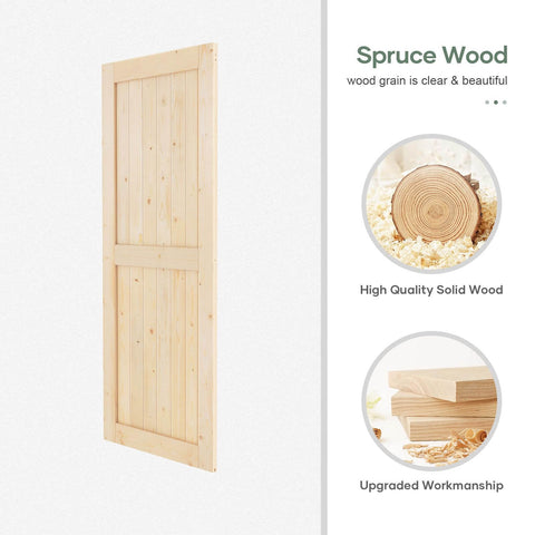 36x84 Inch Sliding Barn Door Slab With 6.6 Foot Hardware Kit Spruce Solid Wood Construction Easy DIY Assembly