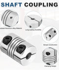 Two Pack 5 To 5mm Flexible Shaft Couplers 20mm Length 15mm Diameter Aluminum Alloy Clamp Joint Connectors shown with features