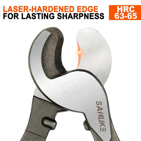 Close-up of laser heat-treated cutting edges on 10 Inch High Leverage Cable Cutters Tough As Nails Heavy Duty Electrical Wiring And Aluminum Copper Cables Industrial Strength Wire Cutters