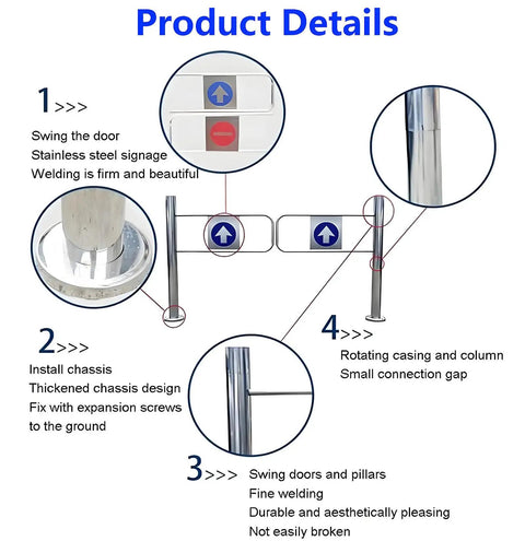 Hard As Nails Stainless Steel Automatic Closing Safety Gate Heavy Duty Industrial Barrier For Warehouses spring-loaded components and signage.