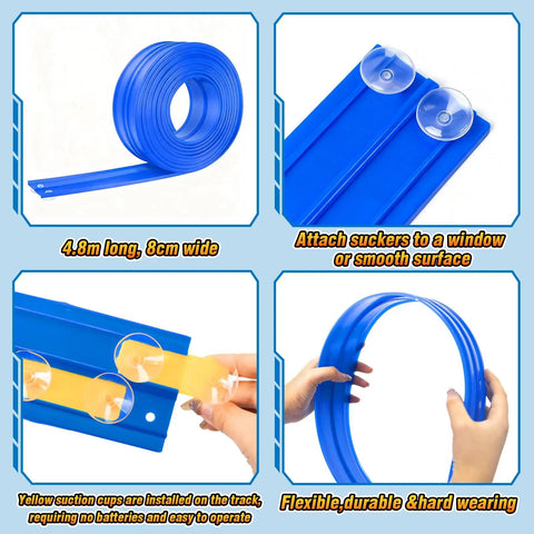 15Ft Flexible Race Car Track For Kids With Suction Cups Easy Setup Roll Up Portable Racetrack showing suction cups and flexibility