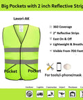 Hi Vis Construction Safety Vests 10 Pack Yellow Reflective Vests With Pockets showcasing breathable mesh with silver stripes.