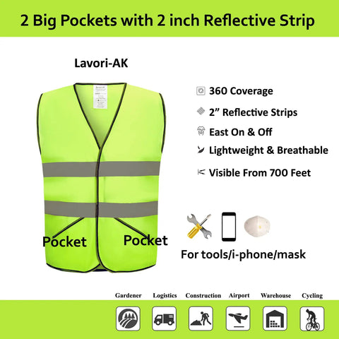 Hi Vis Construction Safety Vests 10 Pack Yellow Reflective Vests With Pockets showcasing breathable mesh with silver stripes.