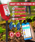 8 In 1 Smart Soil Tester With Bluetooth App Control For Garden And Lawn Care measures on phone display in garden setting