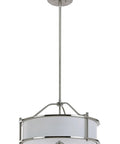 Three Light Drum Pendant With Fabric Shade And Glass Diffuser In Brushed Nickel, 18 Inch Ceiling Light Fixture, Modern Design
