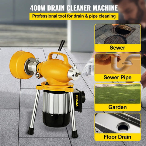 Badass Heavy Duty 400W Electric Drain Snake With 6 Foot Manganese Steel Spring Coiled Pipe Auger for clearing drains.