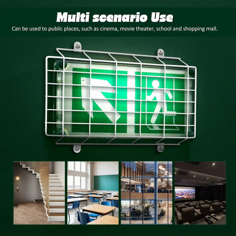 Wall Mount Exit Light Guard And Emergency Sign Shield Rugged Iron Cover For LED Exit Signs Wire Cage Protector Shield Your Exit Sign And Gym Signs In Classic White Finish Built To Last guarding green exit sign in cinema atmosphere