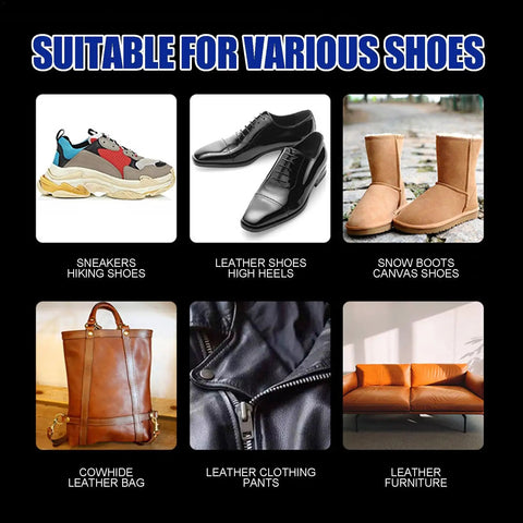 Dope Shoe Glue For Sole Repair Quick Dry Waterproof Adhesive Clear 60ml 45g That Sticks To Boots Sneakers And Heels Easy To Use Durable Fix For Everyday Wear shown with sneakers, leather shoes, snow boots, leather bag, clothing, and furniture