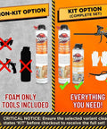 Non-kit versus kit option images showcasing Heavy Duty Closed Cell Spray Foam Insulation Kit With Class A Fire Rating And Solid R Value Heat Blocking.