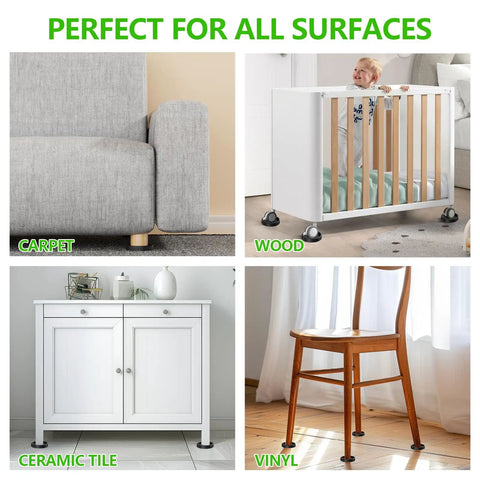 Heavy Duty Non Slip Furniture Pads For Hardwood Floors With Two Inch Round Silicone Caster Cups under furniture on various surfaces.