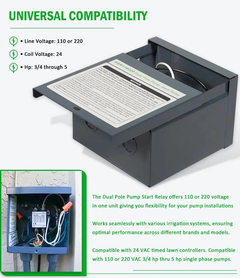 Universal Dual Pole Pump Start Relay 110V 220V Replacement For Irrigation Systems And Water Pumps 24 VAC Compatible PSR110220