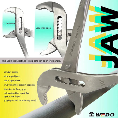 WEDO stainless steel groove-joint pliers, 12-inch adjustable water pump pliers with V-jaw