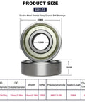 Diagram showing size details of Ten Pack 6201-ZZ Double Metal Seal Deep Groove Ball Bearings including 12mm ID, 32mm OD, 10mm W.