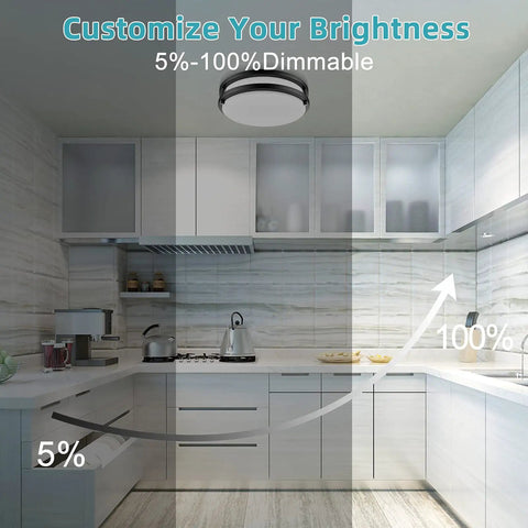 Dimmable LED Flush Mount Ceiling Light 10 Inch Fixture 18W With 160W Equiv 1600 Lumens shown in a kitchen setting