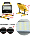 JUDYSSY 60/120 W Portable Led Floodlight with 360-degree rotating base and detachable design, 60W, IP65 waterproof.