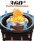 360-degree view of 47.8 Inch Fire Pit Surround Tabletop Snaps Right On For Solo Stove Bonfire Ranger Yukon 2.0, with fire and airflow effects.