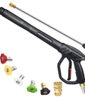 YAMATIC pressure washer gun wand with 43-inch extension and ergonomic handle; includes 5 color-coded nozzle tips.