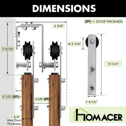 Brushed Nickel Double Track U Shape Bypass Sliding Barn Door Hardware Kit For Two Doors, 6.6ft Flat Track dimensions.