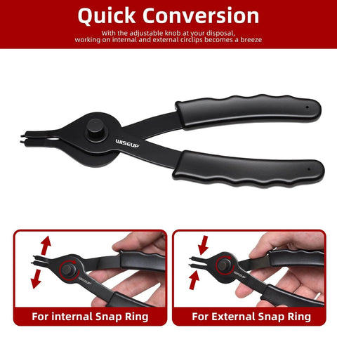 10 Piece Snap Ring Pliers Set Heavy Duty Internal And External Circlip Pliers Kit with straight jaw, for quick ring installation.