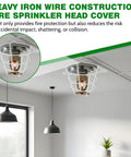 12 Pack Heavy Duty Fire Sprinkler Head Cage Guards Shield Semi Recessed Residential Heads, white iron wire cover on ceiling.