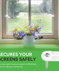 Slick Flush Mount Window Screen Clips With Flat Head Screws No Sweat Replacement Hardware For Storm Doors Super Tough White L5766 Design. White clip in window frame securing floral arrangement.