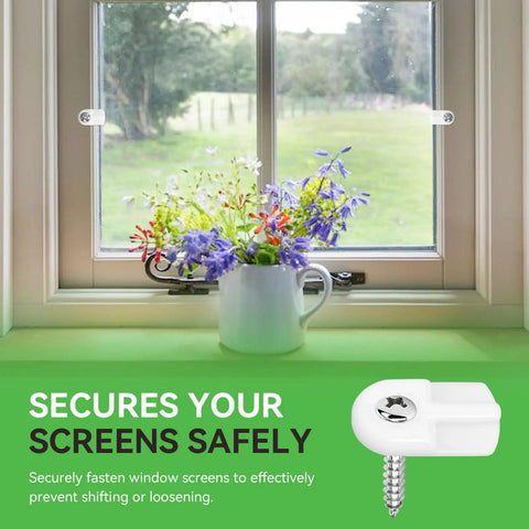 Slick Flush Mount Window Screen Clips With Flat Head Screws No Sweat Replacement Hardware For Storm Doors Super Tough White L5766 Design. White clip in window frame securing floral arrangement.