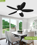 No Sweat When You Run This Ace 42 Inch Low Profile Flush Mount Ceiling Fan with Smart Lighting in a dining room setting.