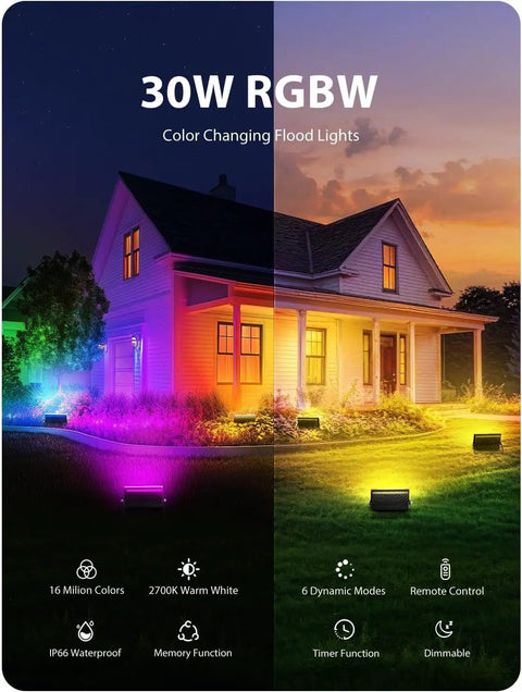 Hella Bright 30W RGBW LED Flood Lights With Remote, Top Shelf Color Changing Waterproof Uplights For Yard, Patio And Backyard Bash Parties, Dimmable Warm White Stage And Event Decor Four Pack