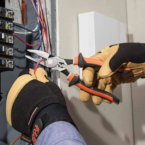 Using Insulated Do-It-All Combination Pliers With 1000V Protection, VDE Certified 3-Part Insulation, Crimp Die in electric panel
