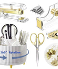 Gold Desk Organizer Set With 360 Degree Rotating Pen Holder Acrylic Stapler Tape Holder Staple Remover Binder Clips Kit Scissors